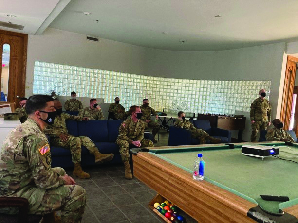 On 1 April 2021, V Corps OSJA at Fort Knox, Kentucky, coordinated and led a Health and Welfare Training for its organic batallion and assigned companies. The training model employed followed a format that sequentially Tested, Assessed, Taught/ Trained, Re-Tested, and Re-Assessed. In addtion to the OSJA personnel, personnel from the Military Working Dog Kennel Master, Military Police, Criminal Investi - gation Division, Cadet Command G4, and a host of other V Corps Command Teams and NCO Trainees contributed to this suc - cessful event. For the OPORD and CONOP template, and other training and execution guidance, please reach out to MSG Jerry White (jerry.w.white.mil@army.mil). 